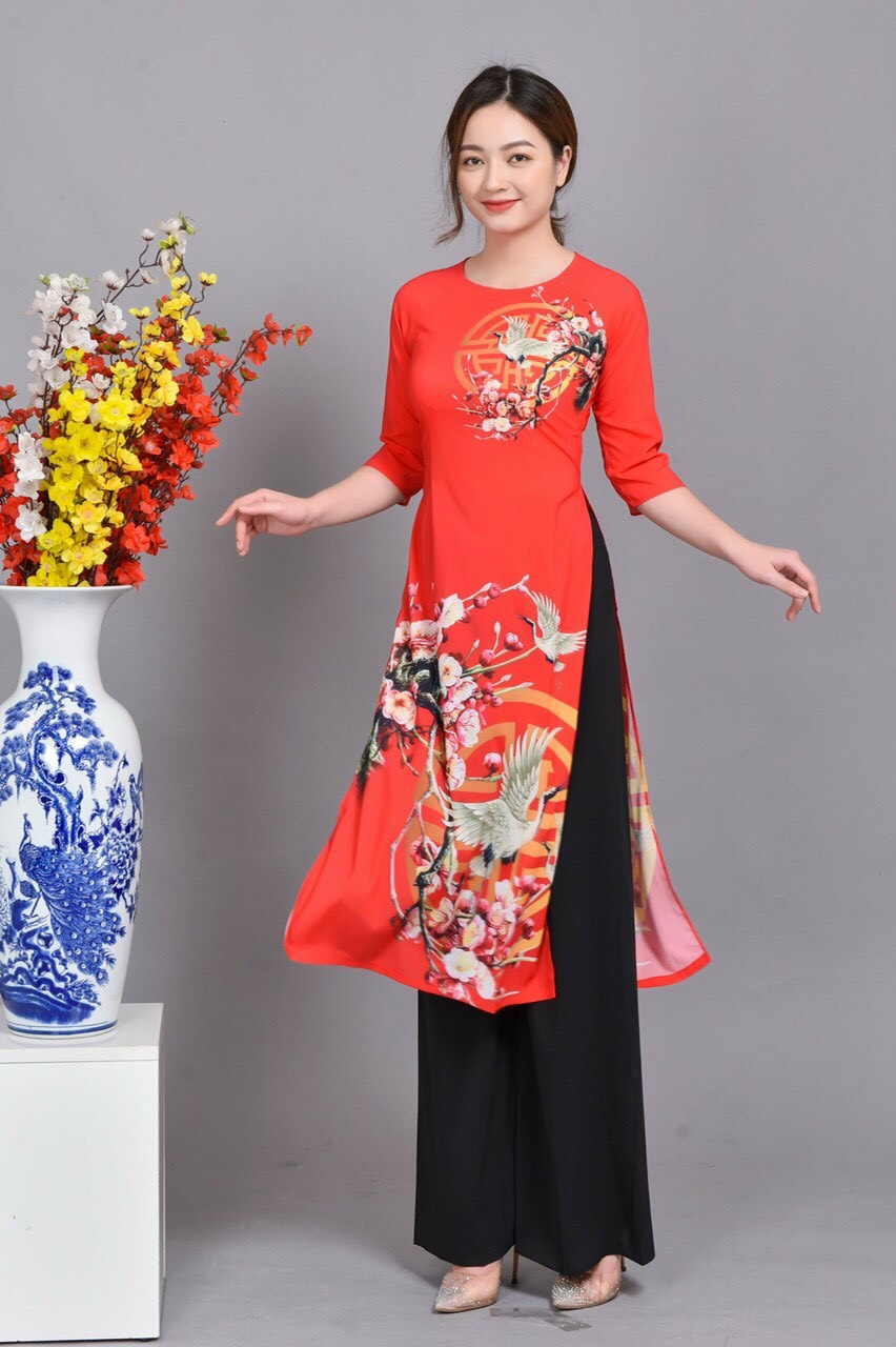 Set Bộ Áo Dài Cách Tân Họa Tiết Ngày Tết AV362